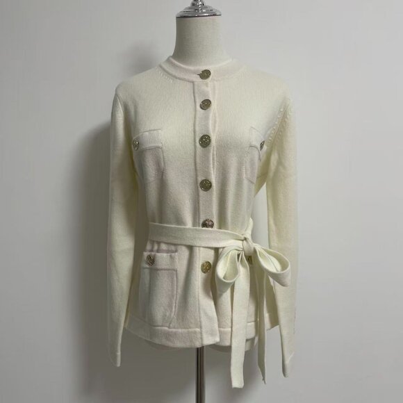 CHANEL Off-White Multi-Pocket Tie-Front Knit Cardigan: A timelessly elegant Fren - Picture 1 of 15